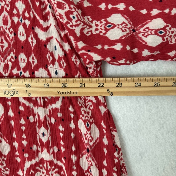 Knox Rose Dress Womens Large Midi Maxi Red White Button Front Short Sleeve Boho - Picture 7 of 15